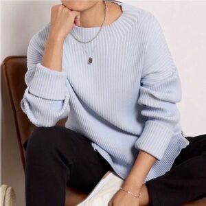 Varley Kingsley Mock Neck Knit Ribbed Sweater in Pale Blue Evereve